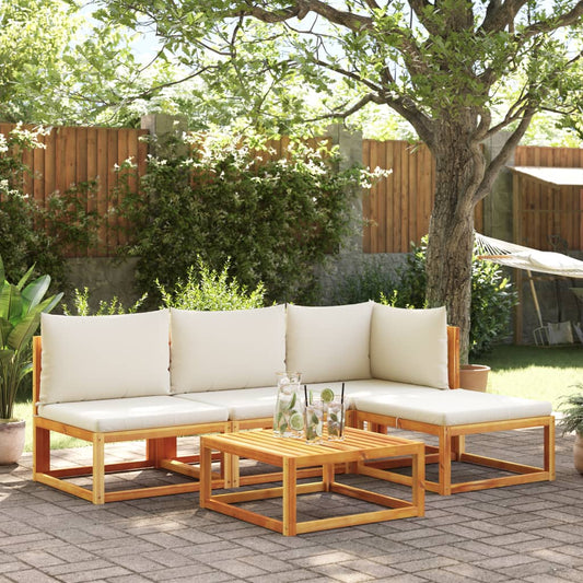 5-piece garden sofa set with cushions made of solid acacia wood