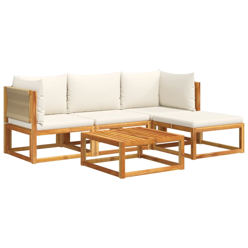 5-piece garden sofa set with cushions made of solid acacia wood