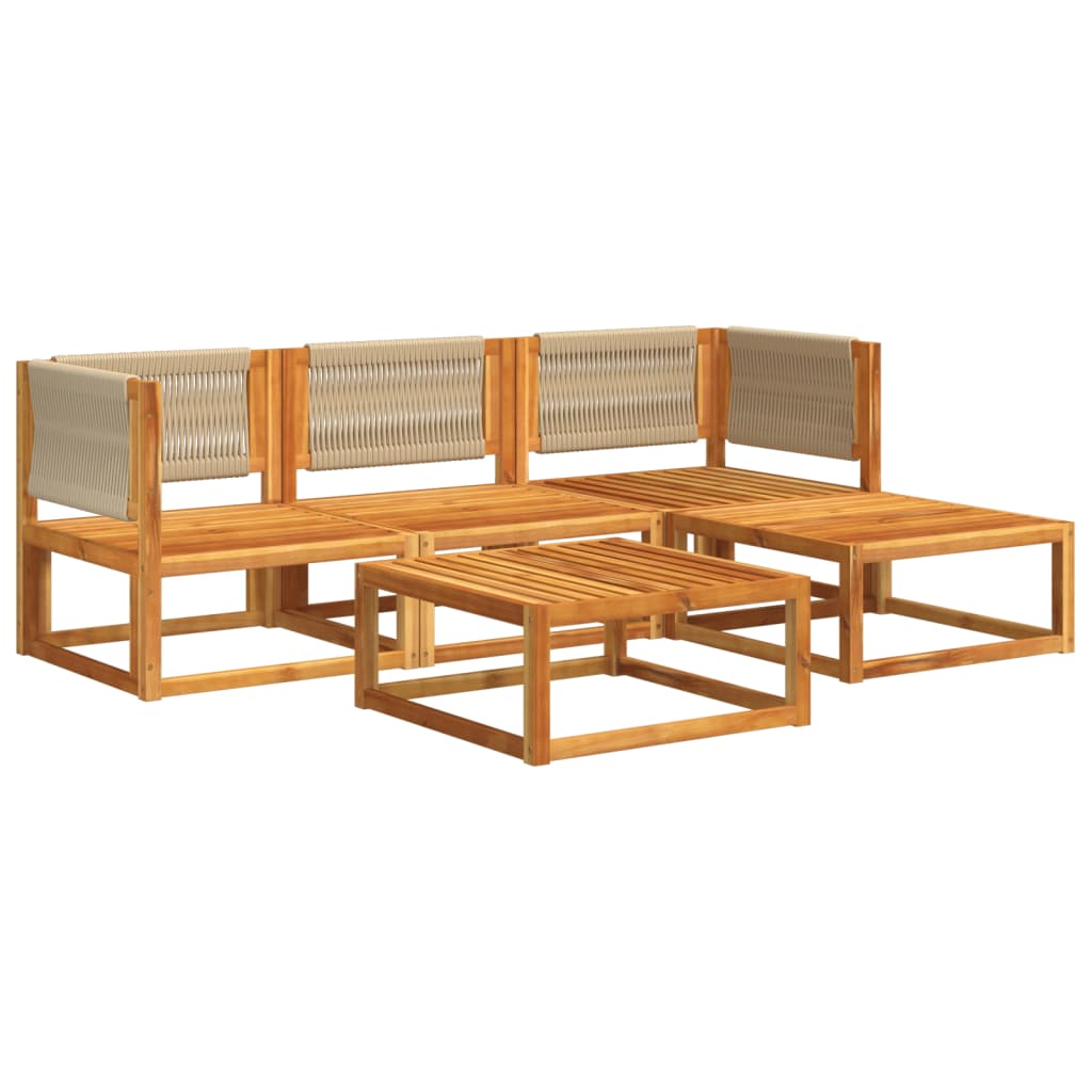 5-piece garden sofa set with cushions made of solid acacia wood