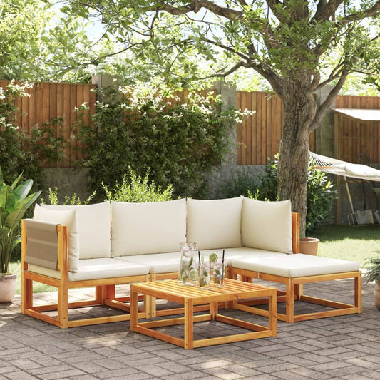 5-piece garden sofa set with cushions made of solid acacia wood
