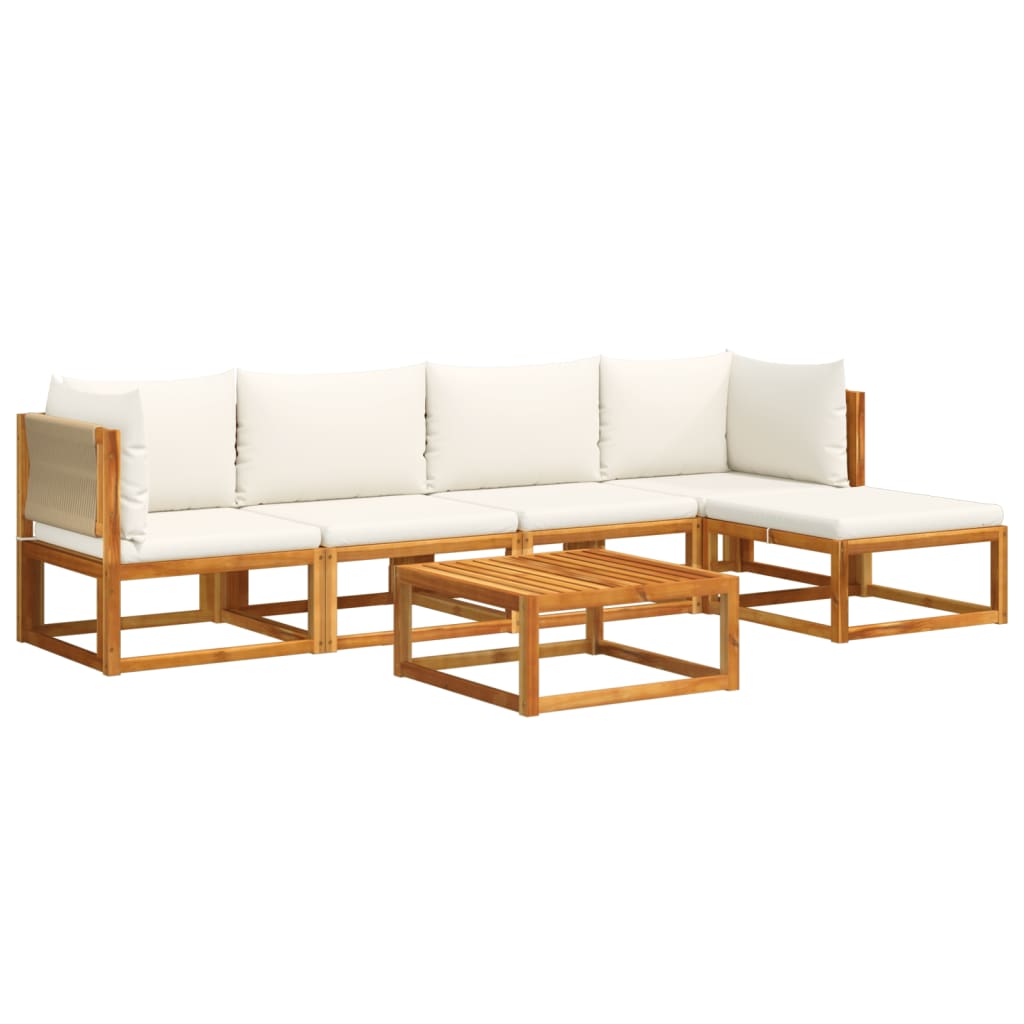 6-piece garden sofa set with cushions made of solid acacia wood