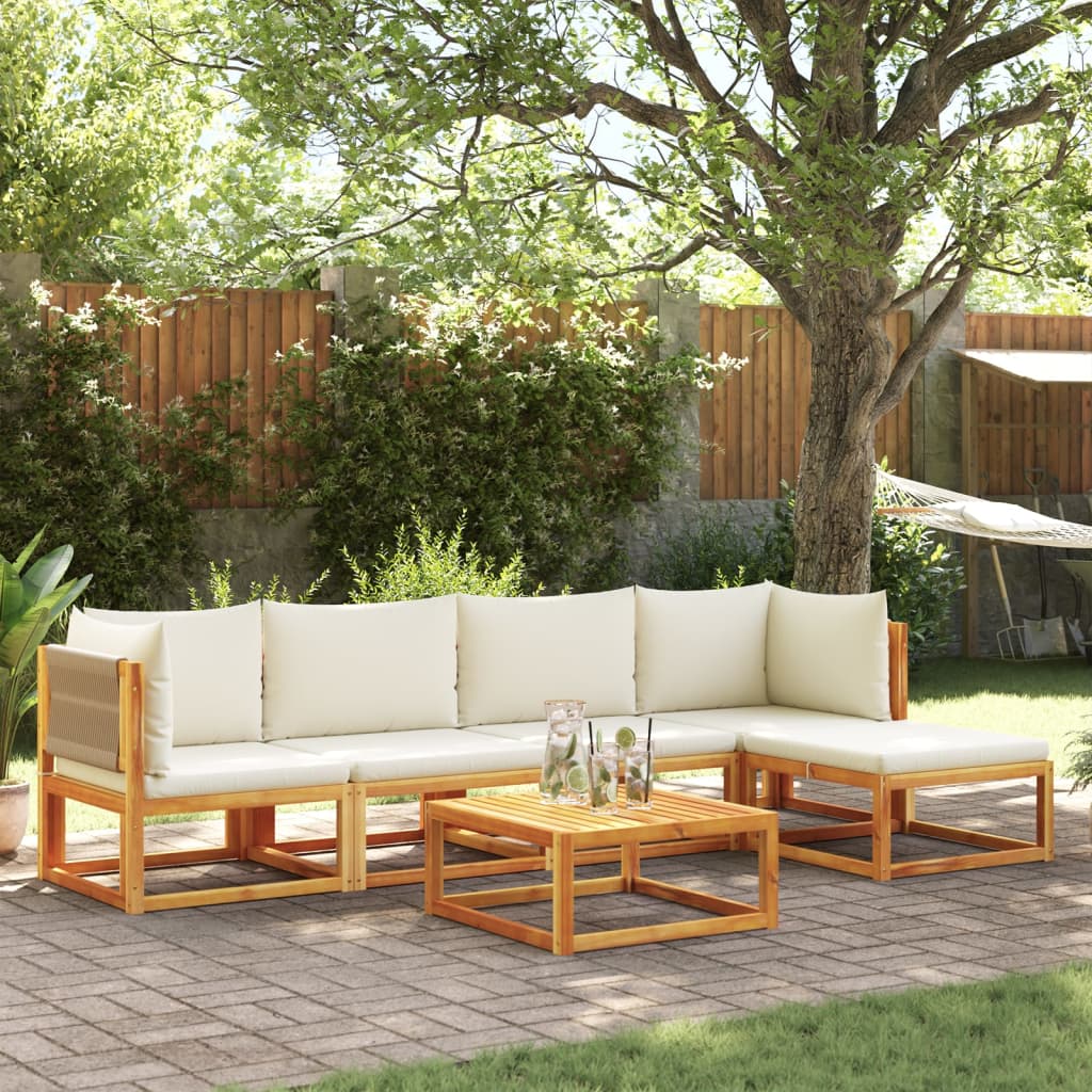 6-piece garden sofa set with cushions made of solid acacia wood