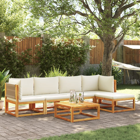 6-piece garden sofa set with cushions made of solid acacia wood