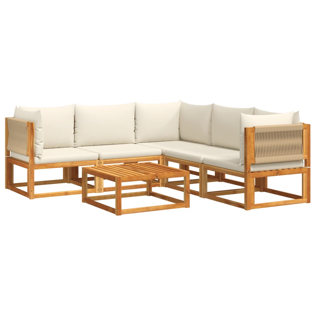 6-piece garden sofa set with cushions made of solid acacia wood
