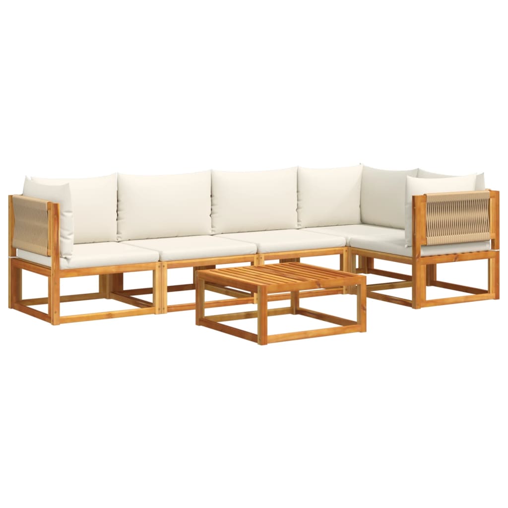 6-piece garden sofa set with cushions made of solid acacia wood