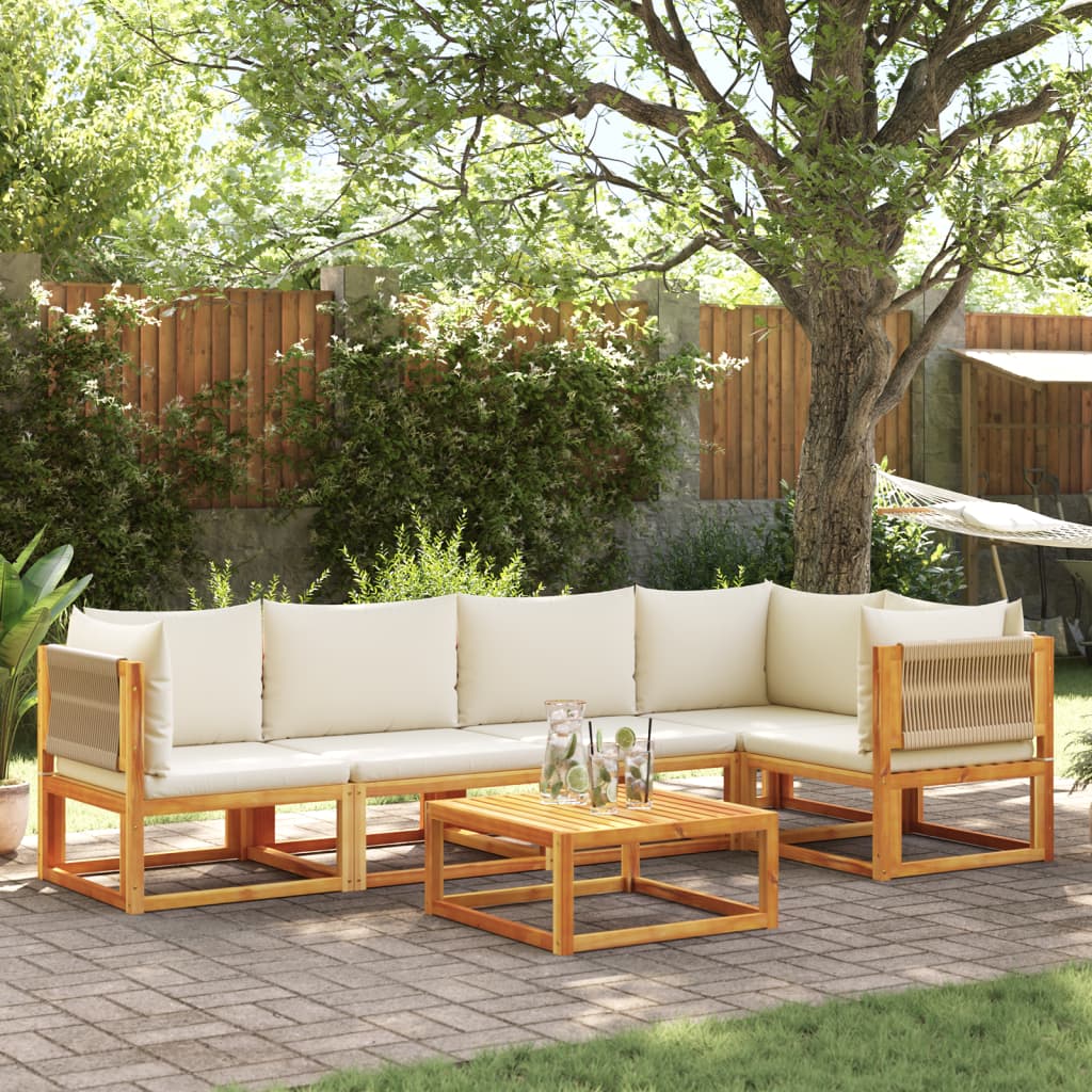 6-piece garden sofa set with cushions made of solid acacia wood