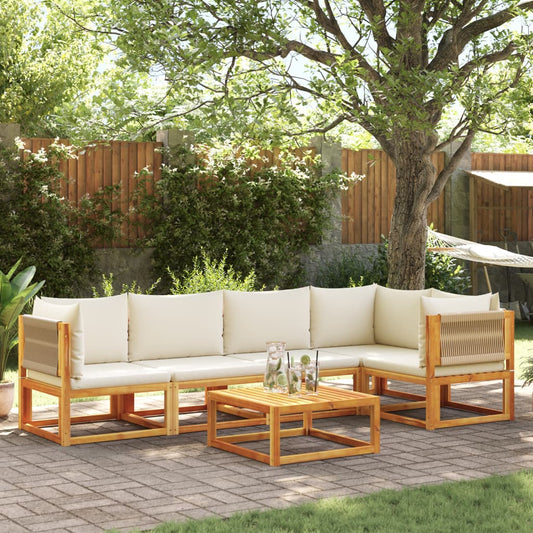 6-piece garden sofa set with cushions made of solid acacia wood