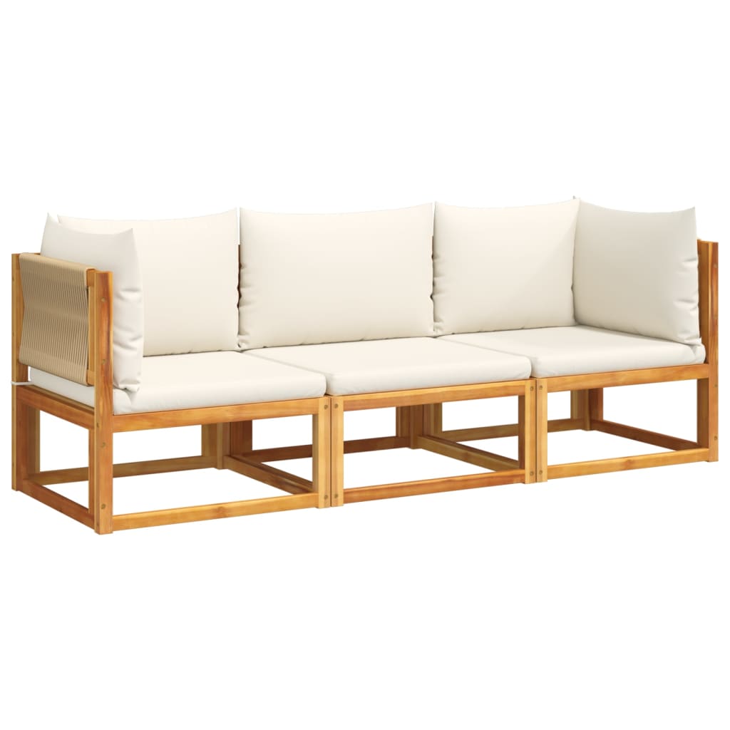 3-piece garden sofa set with cushions solid acacia wood