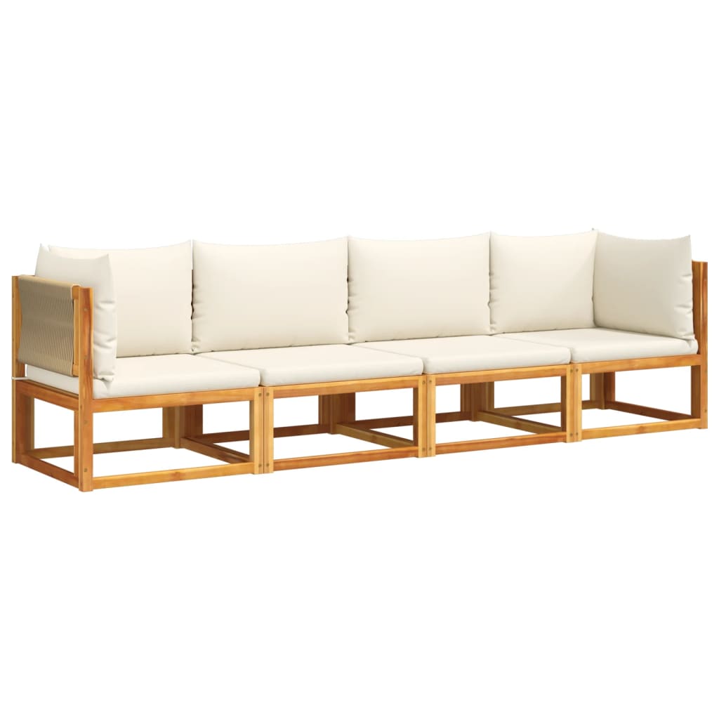 4-piece garden sofa set with cushions made of solid acacia wood