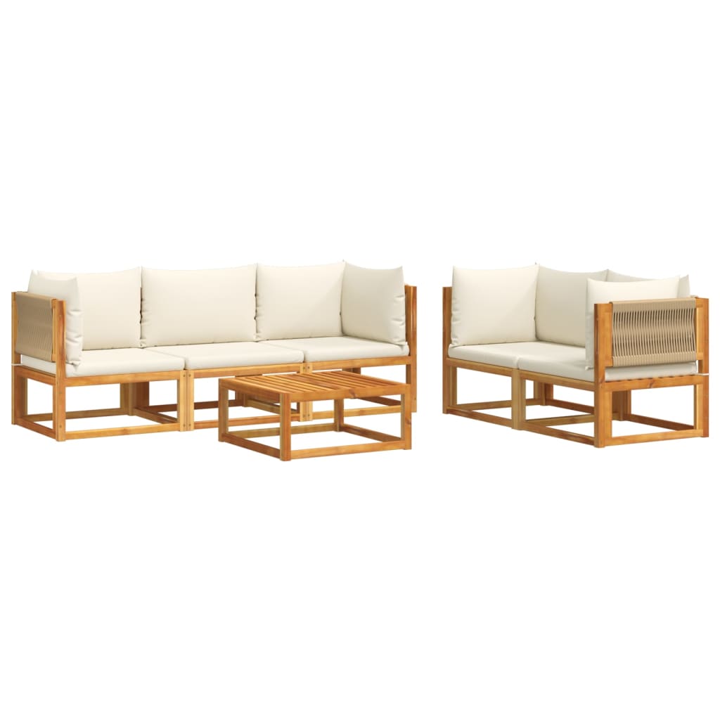 6-piece garden sofa set with cushions made of solid acacia wood