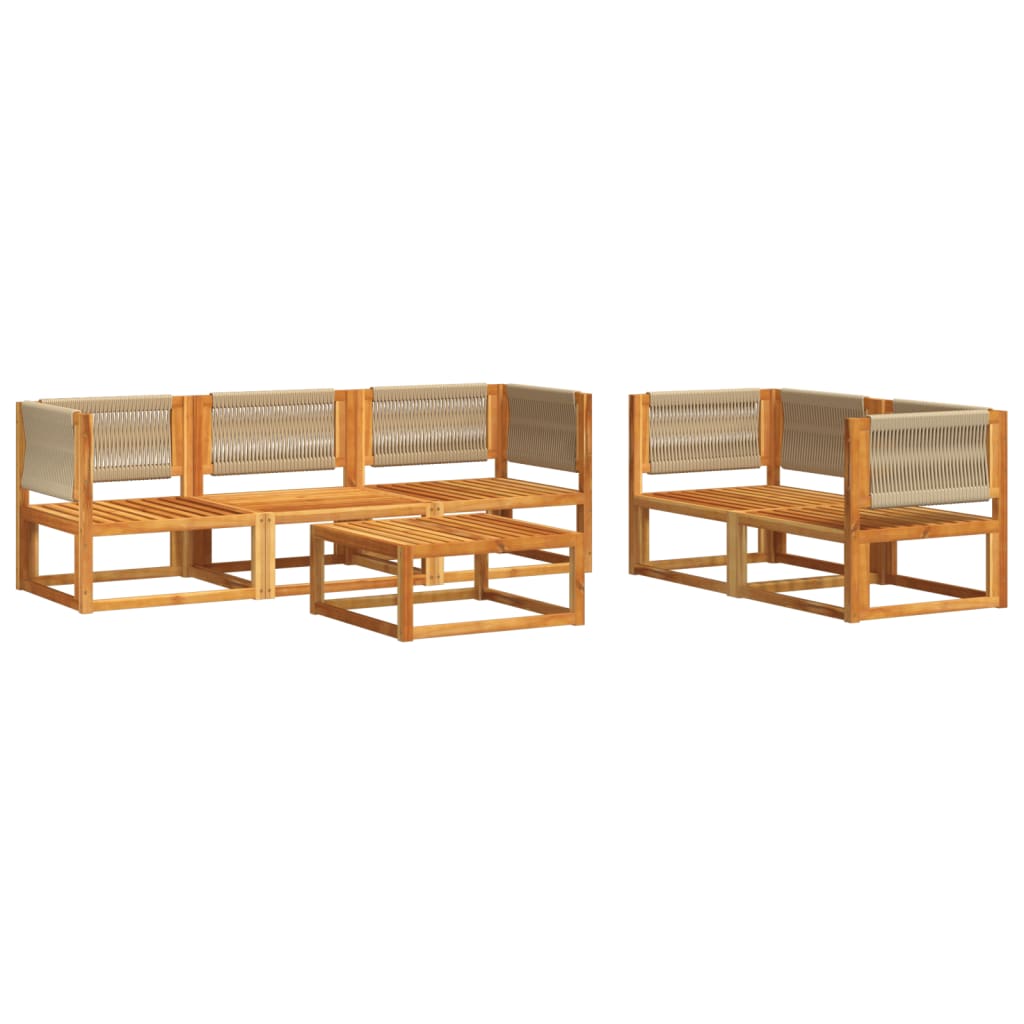 6-piece garden sofa set with cushions made of solid acacia wood