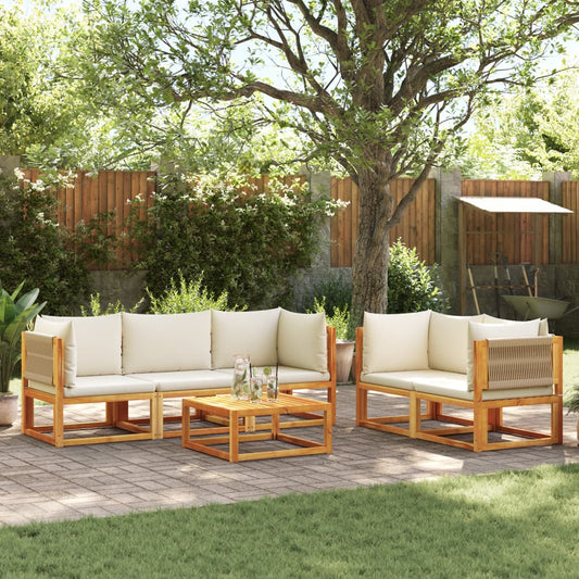 6-piece garden sofa set with cushions made of solid acacia wood
