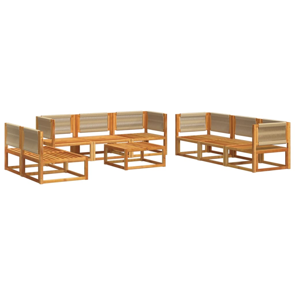 9-piece garden sofa set with cushions made of solid acacia wood