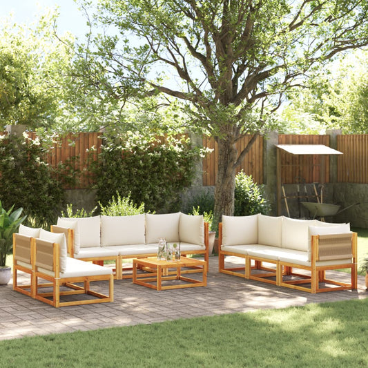 9-piece garden sofa set with cushions made of solid acacia wood