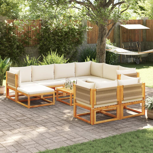 10-piece garden sofa set with cushions made of solid acacia wood