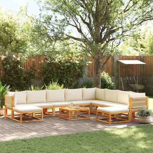11-piece garden sofa set with cushions made of solid acacia wood