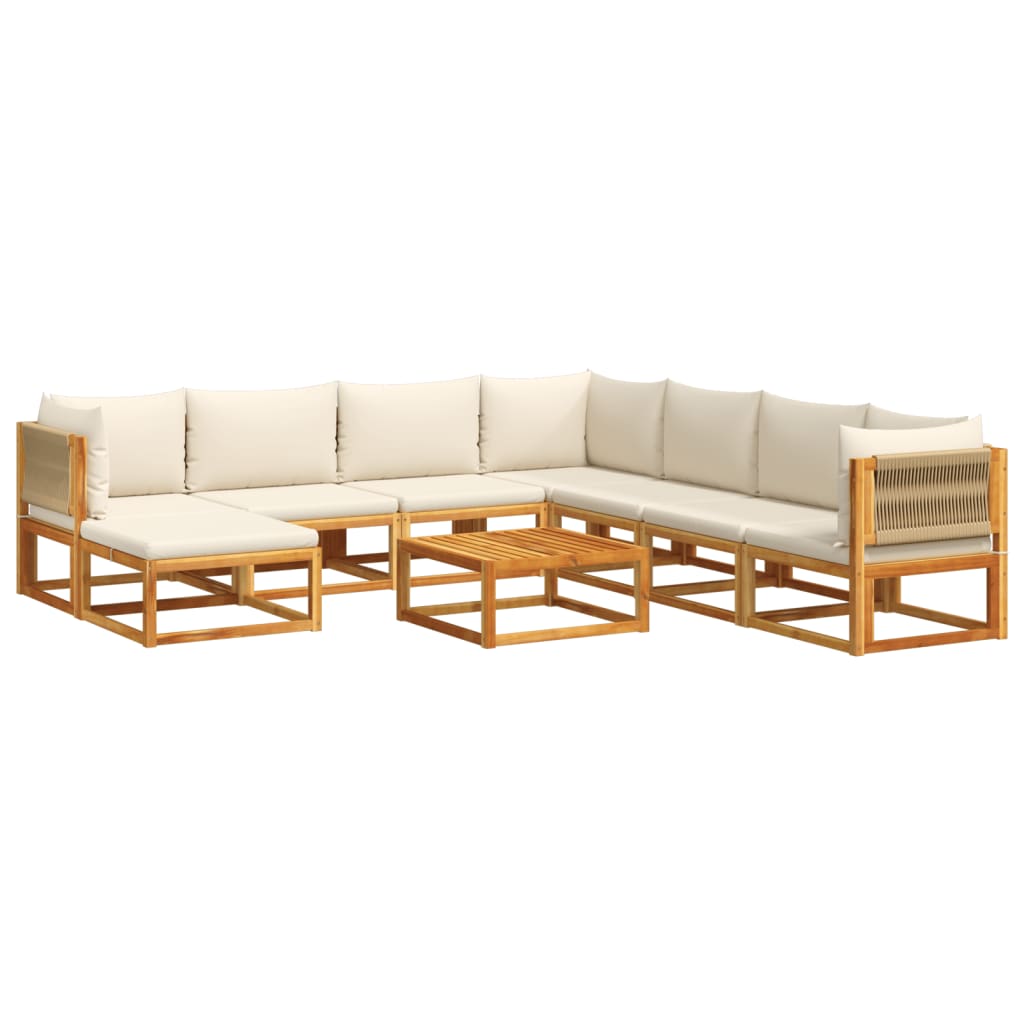 9-piece garden sofa set with cushions made of solid acacia wood
