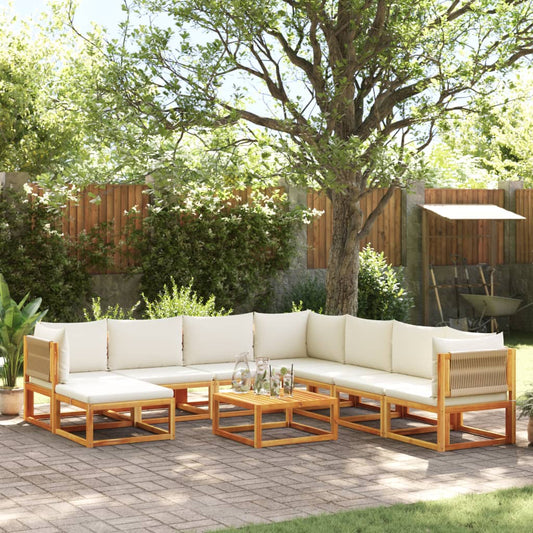 9-piece garden sofa set with cushions made of solid acacia wood