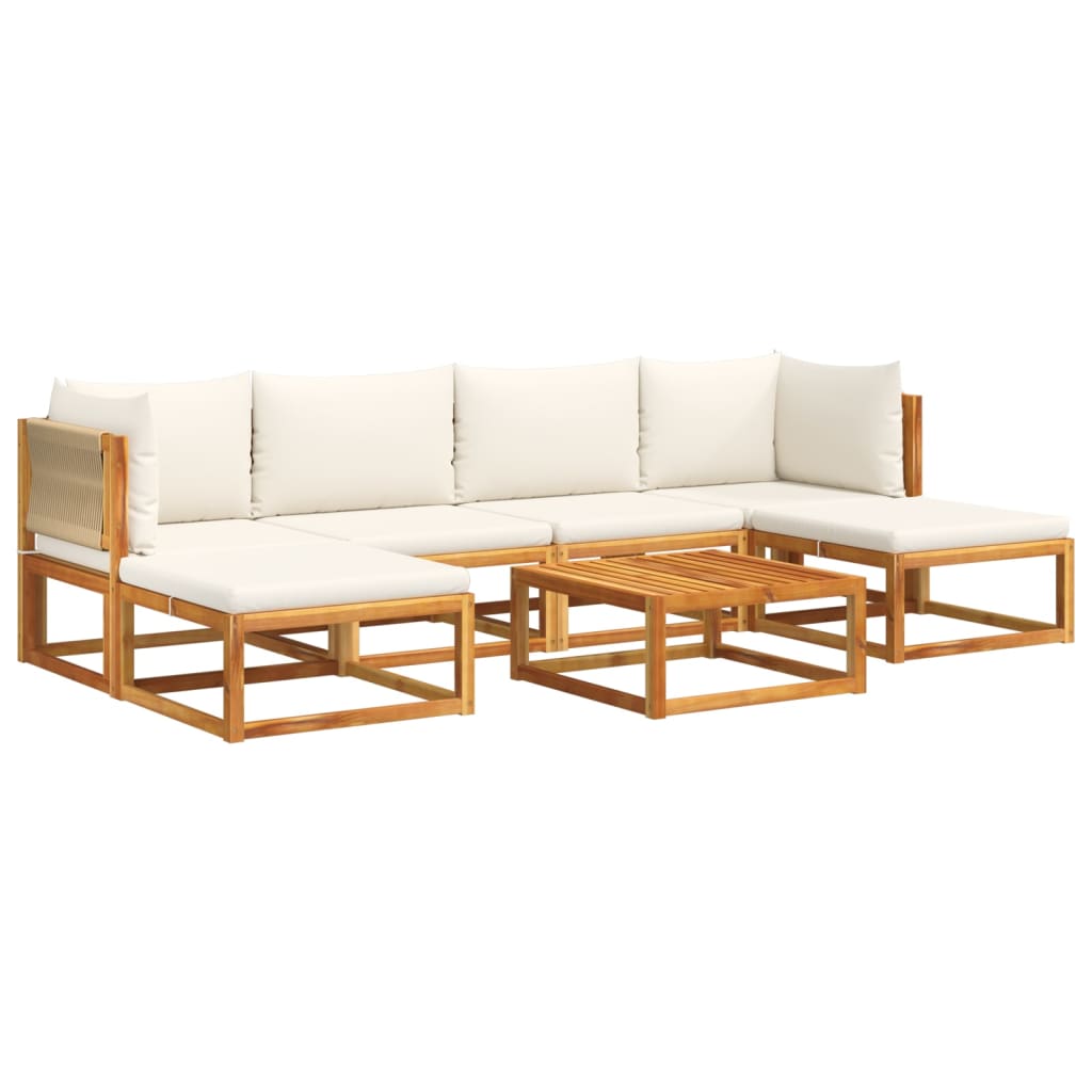 7-piece garden sofa set with cushions made of solid acacia wood