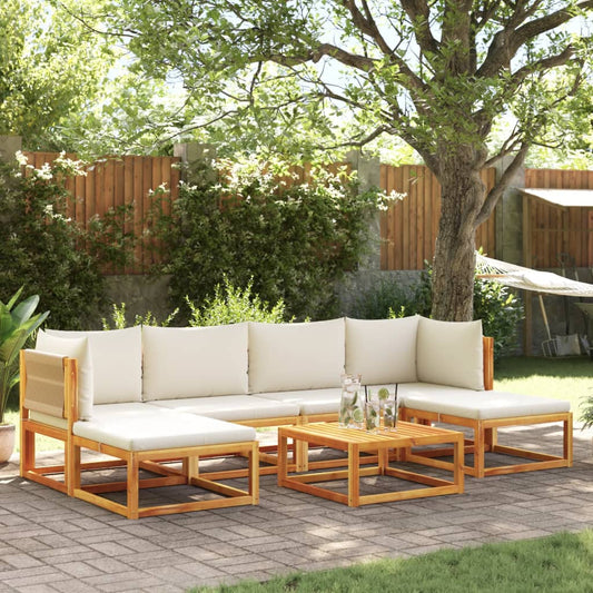 7-piece garden sofa set with cushions made of solid acacia wood