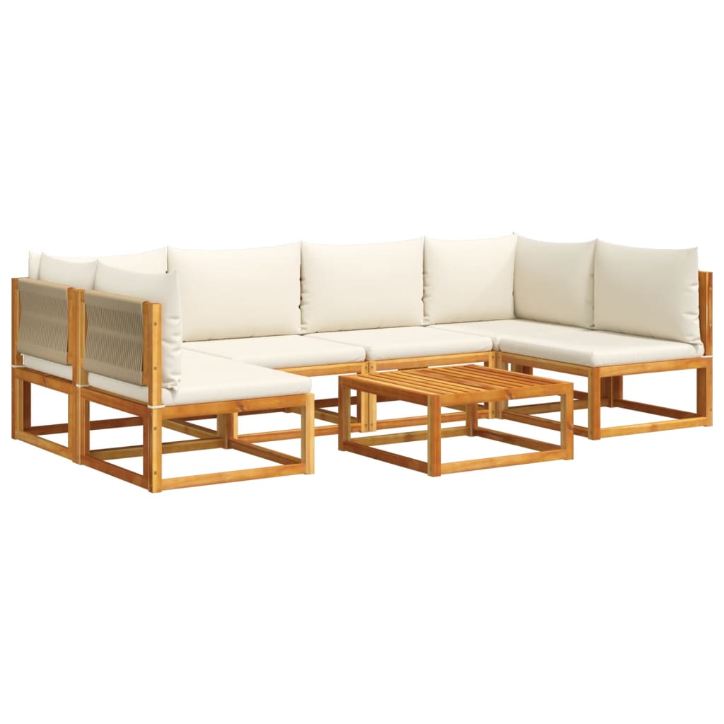 7-piece garden sofa set with cushions made of solid acacia wood