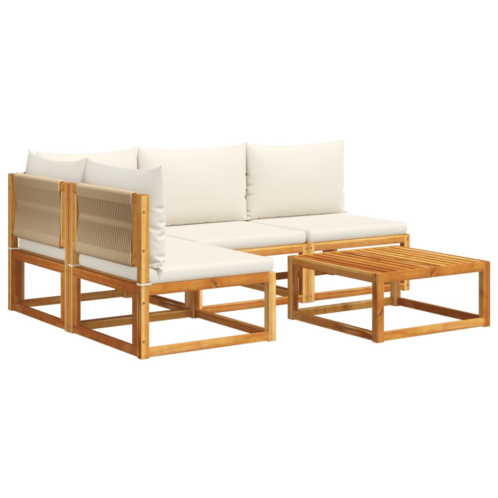 5-piece garden sofa set with cushions made of solid acacia wood