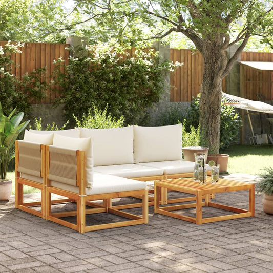 5-piece garden sofa set with cushions made of solid acacia wood