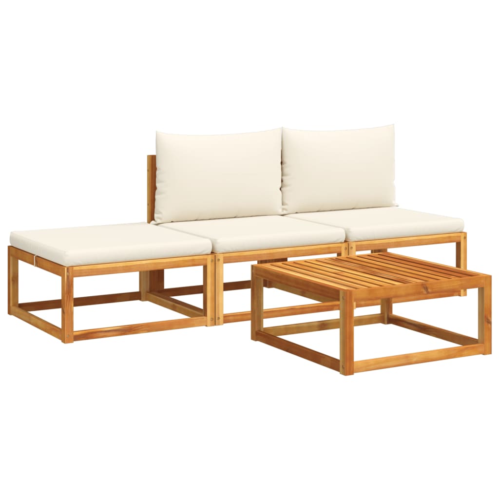 4-piece garden sofa set with cushions made of solid acacia wood