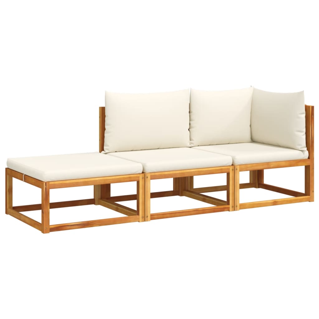 3-piece garden sofa set with cushions solid acacia wood
