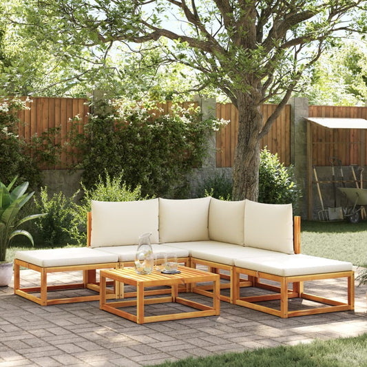 6-piece garden sofa set with cushions made of solid acacia wood