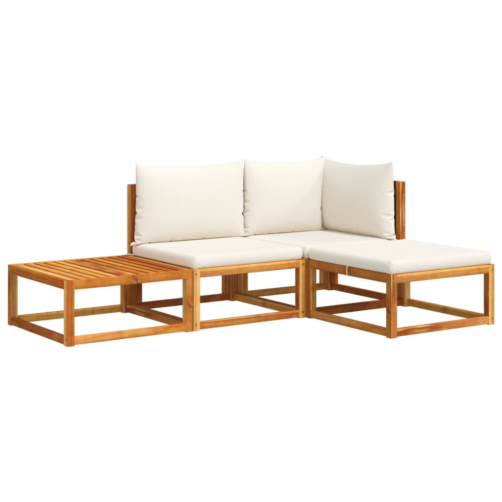 4-piece garden sofa set with cushions made of solid acacia wood