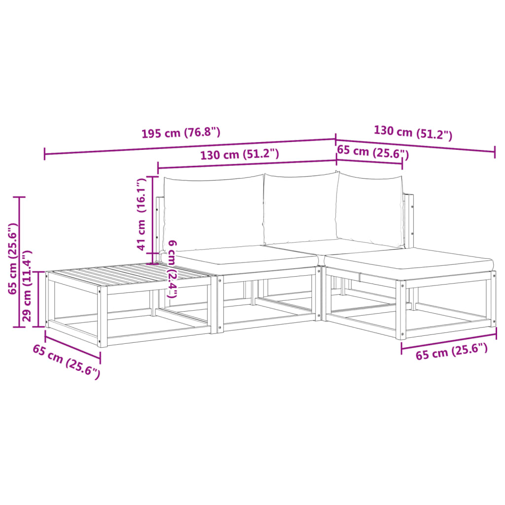 4-tlg. Gartensofa-Set mit Kissen Holz Akazie & Rattan