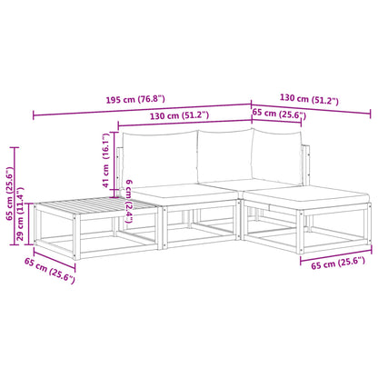4-tlg. Gartensofa-Set mit Kissen Holz Akazie & Rattan
