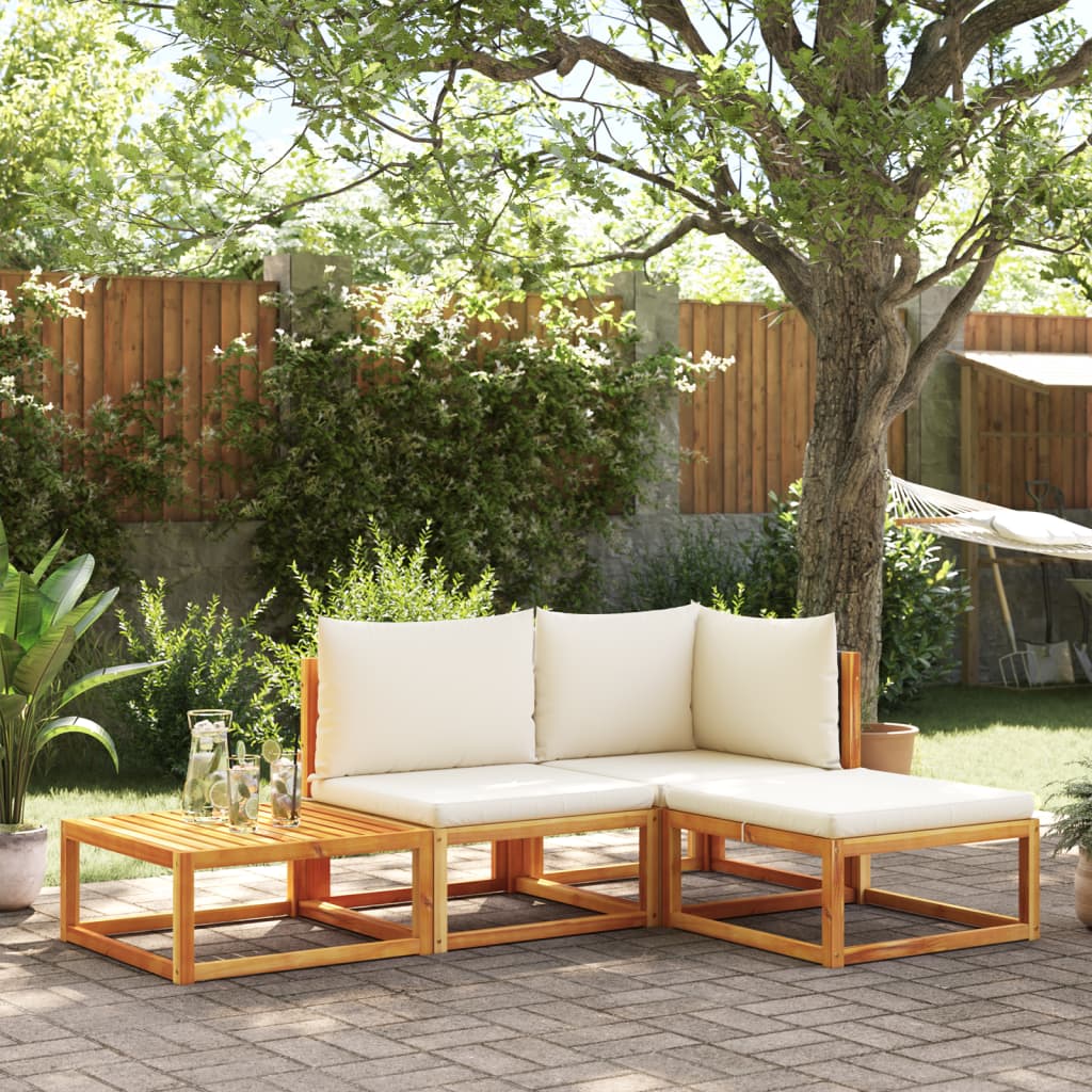 4-piece garden sofa set with cushions made of solid acacia wood