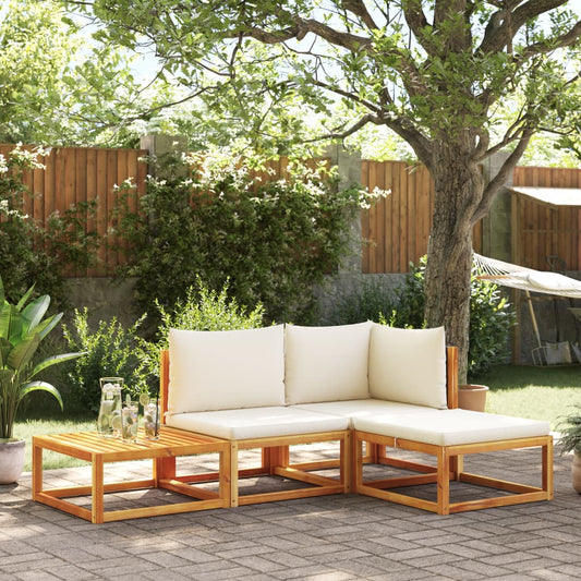 4-piece garden sofa set with cushions made of solid acacia wood