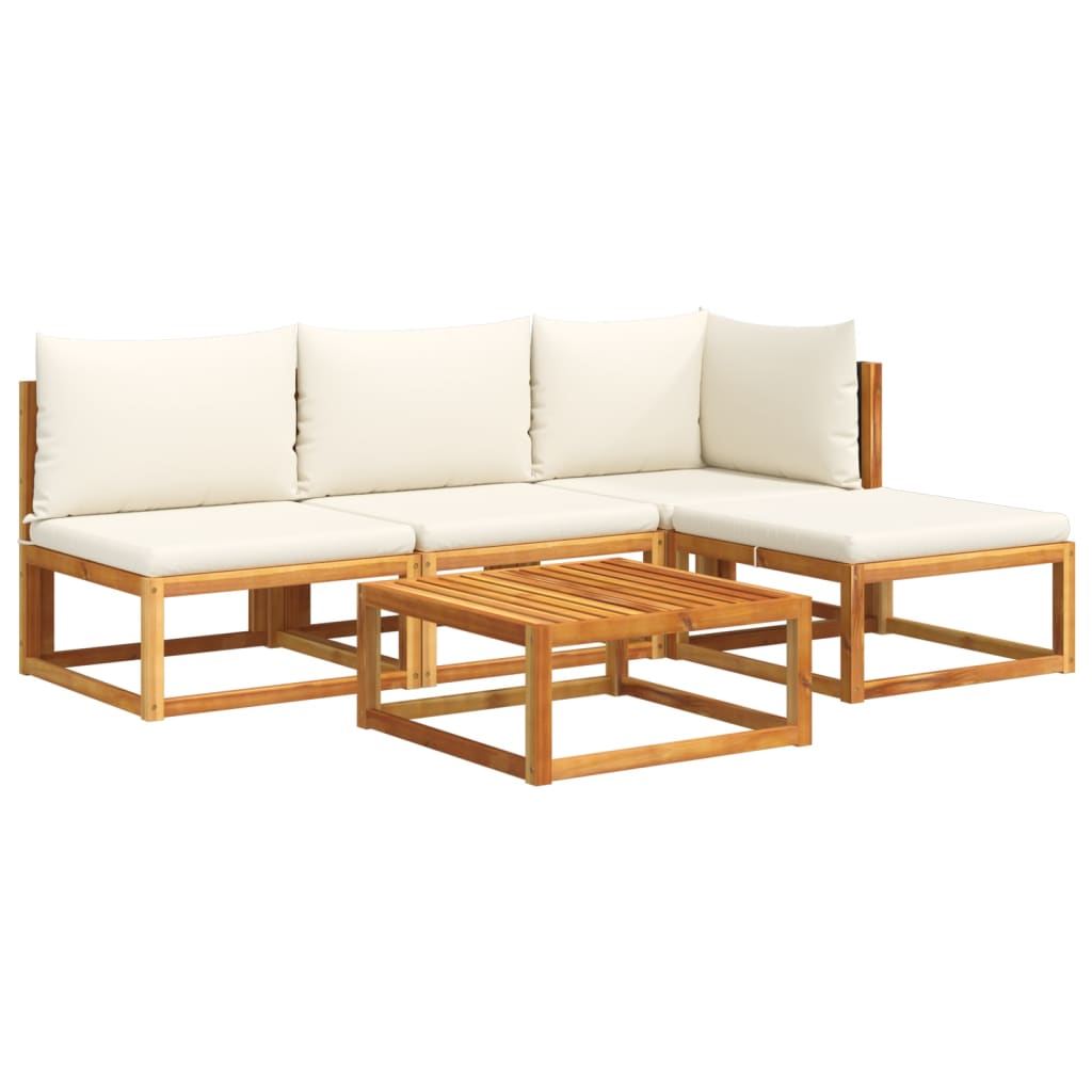 5-piece garden sofa set with cushions made of solid acacia wood