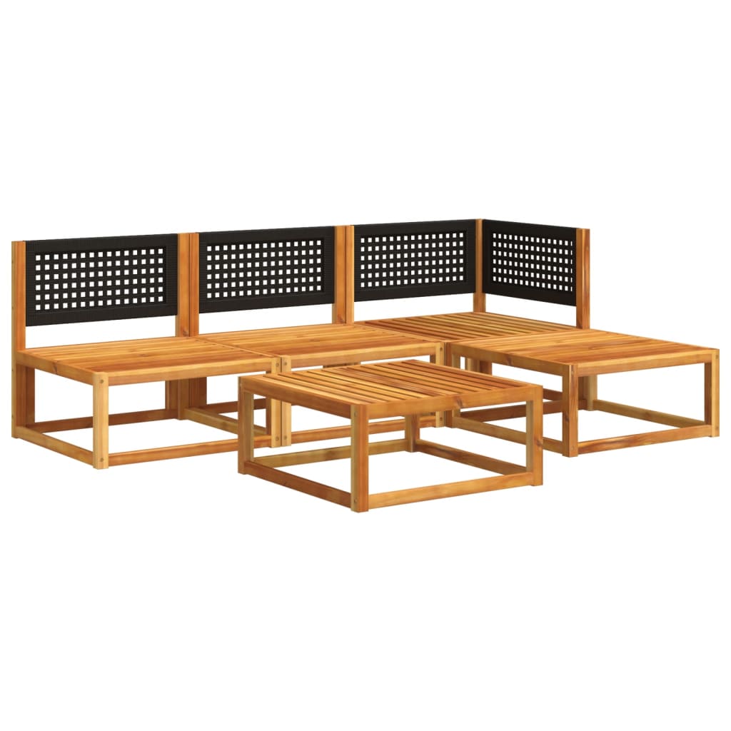 5-piece garden sofa set with cushions made of solid acacia wood