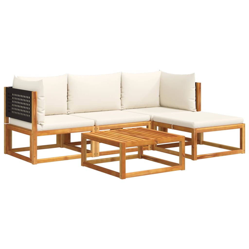 5-piece garden sofa set with cushions made of solid acacia wood