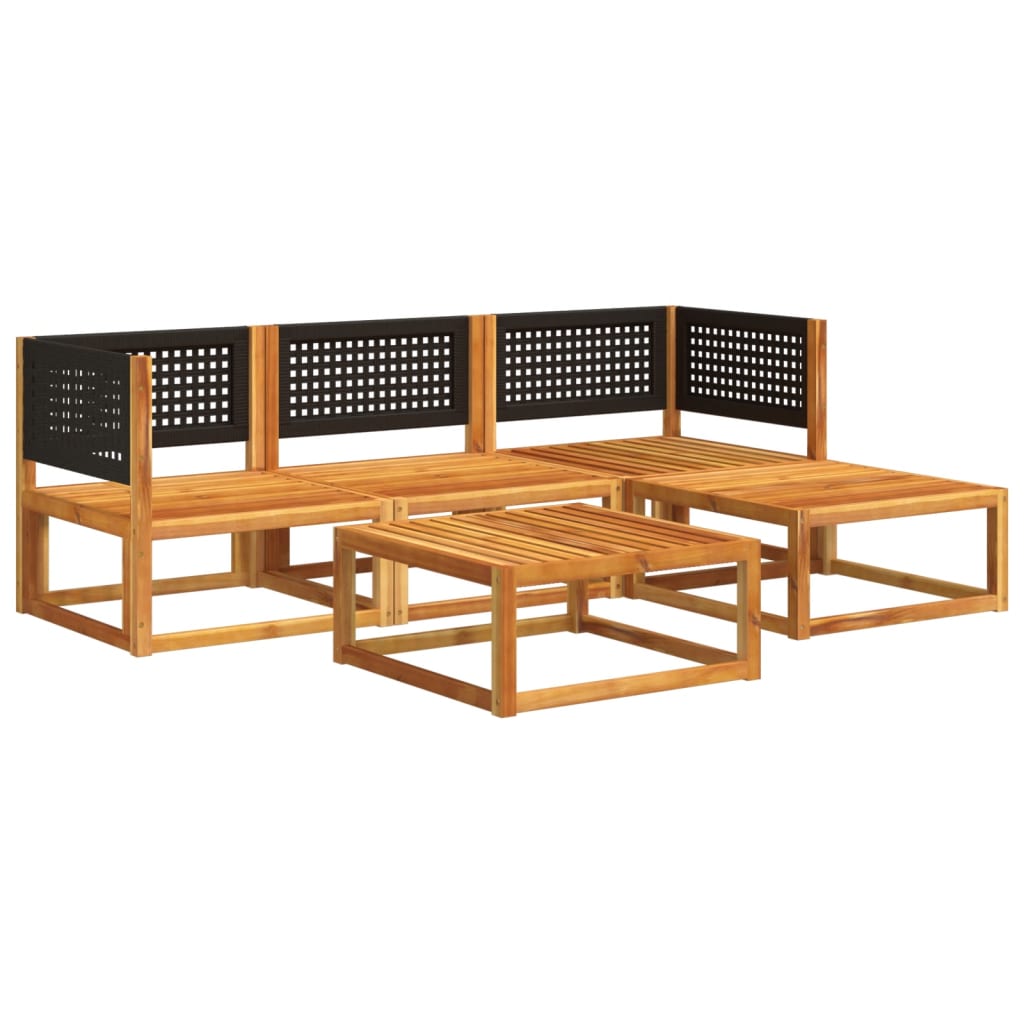 5-piece garden sofa set with cushions made of solid acacia wood