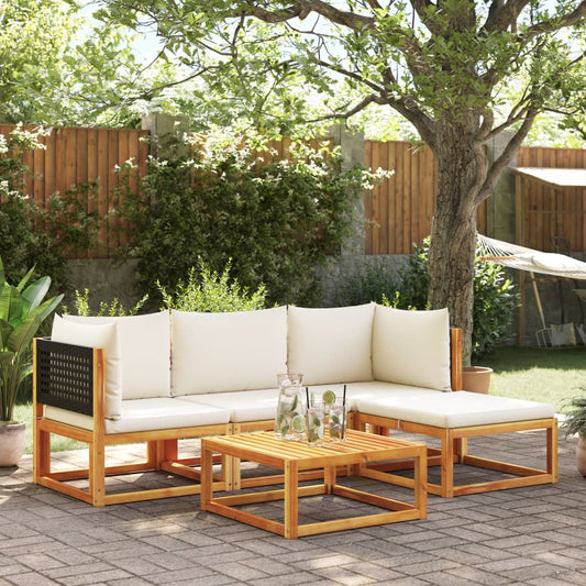 5-piece garden sofa set with cushions made of solid acacia wood
