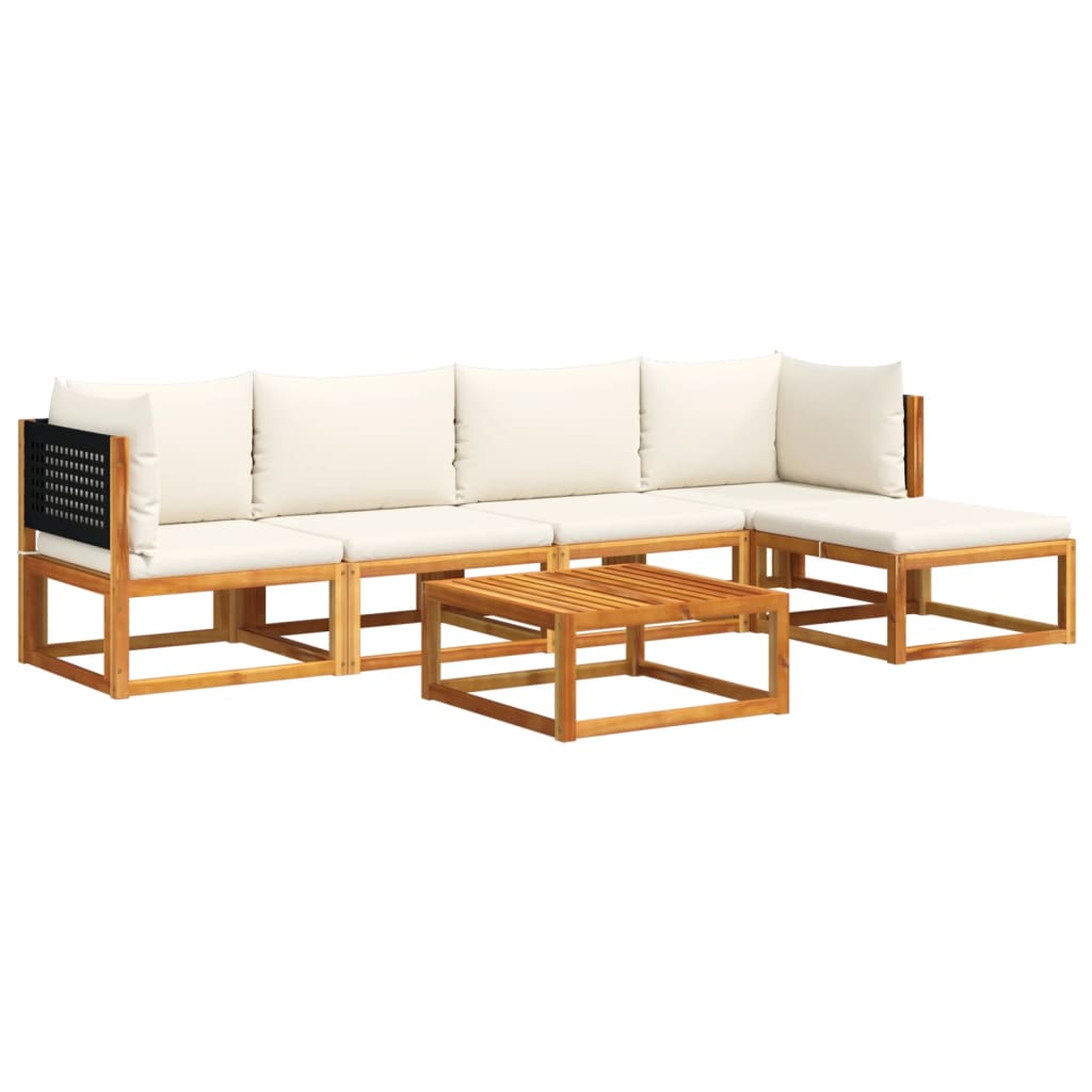 6-piece garden sofa set with cushions made of solid acacia wood