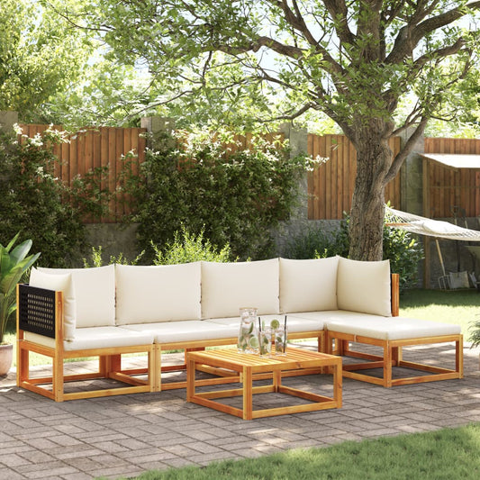 6-piece garden sofa set with cushions made of solid acacia wood