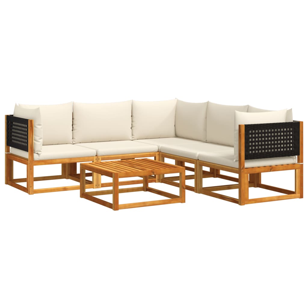 6-piece garden sofa set with cushions made of solid acacia wood