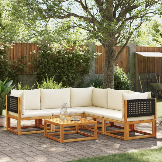 6-piece garden sofa set with cushions made of solid acacia wood