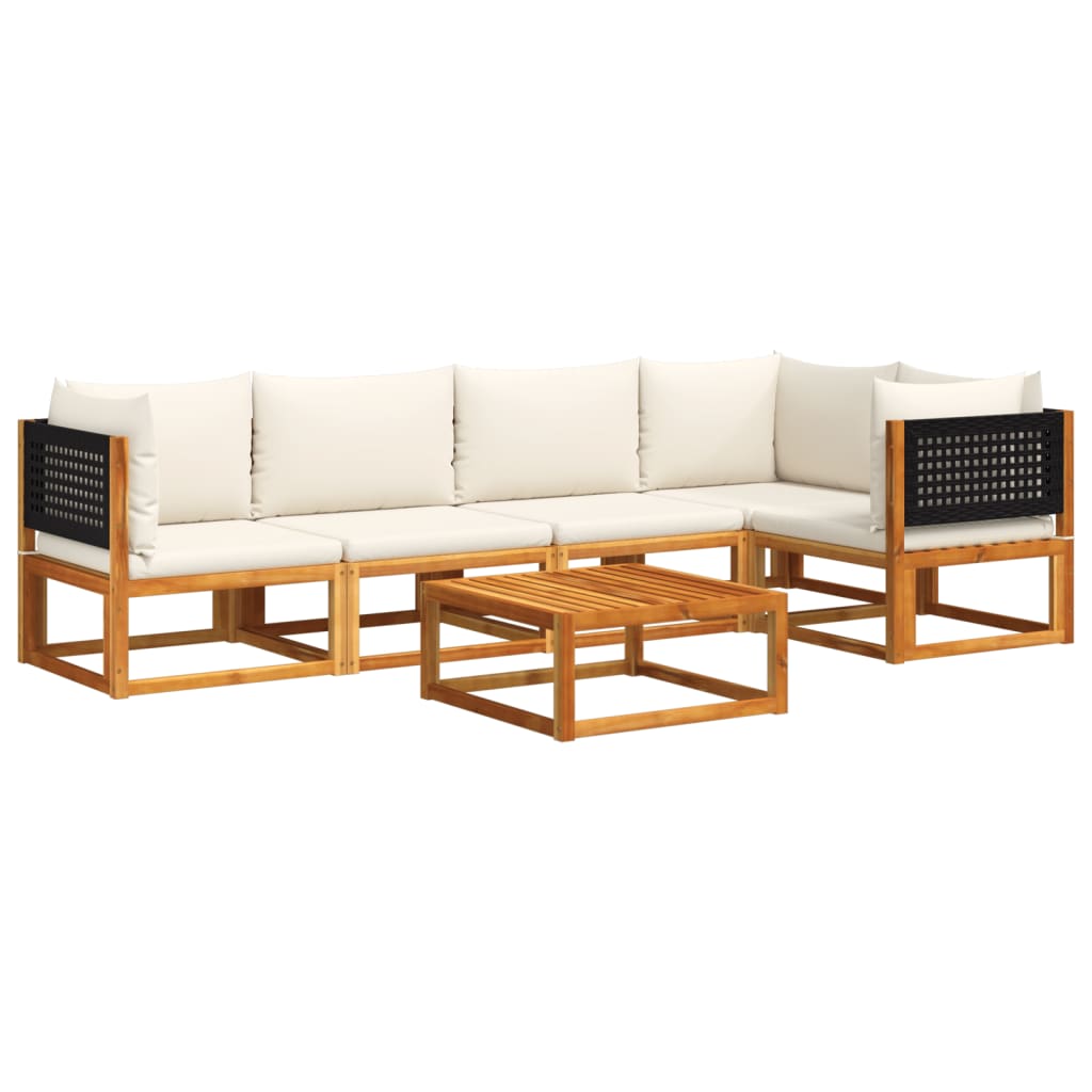 6-piece garden sofa set with cushions made of solid acacia wood