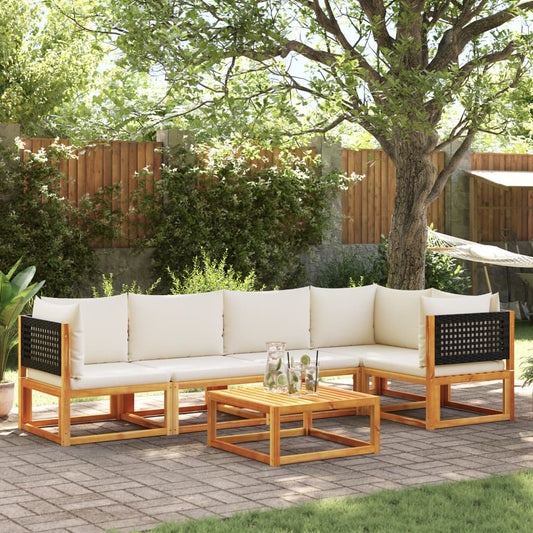 6-piece garden sofa set with cushions made of solid acacia wood