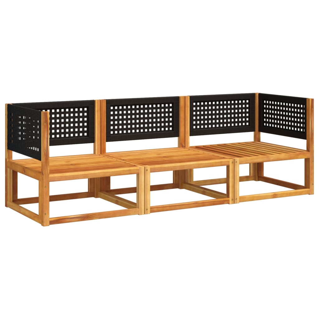 3 pièces. Ensemble de canapé de jardin avec coussins en bois d'acacia massif