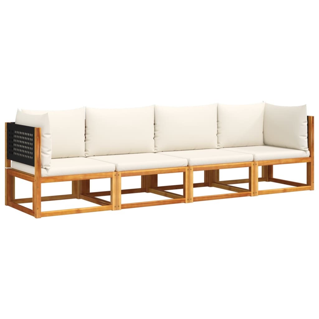 4-piece garden sofa set with cushions made of solid acacia wood