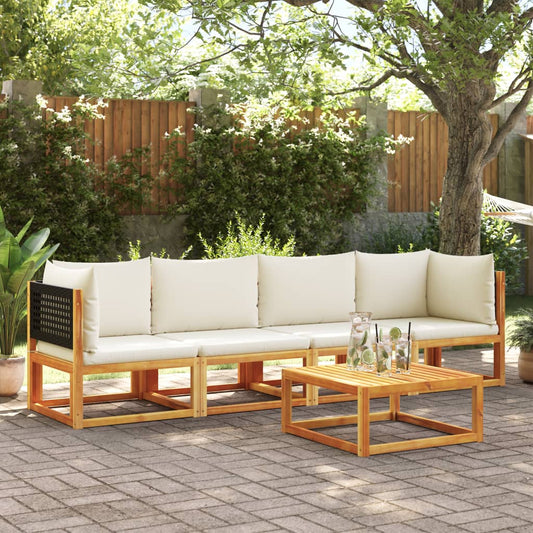 4-piece garden sofa set with cushions made of solid acacia wood