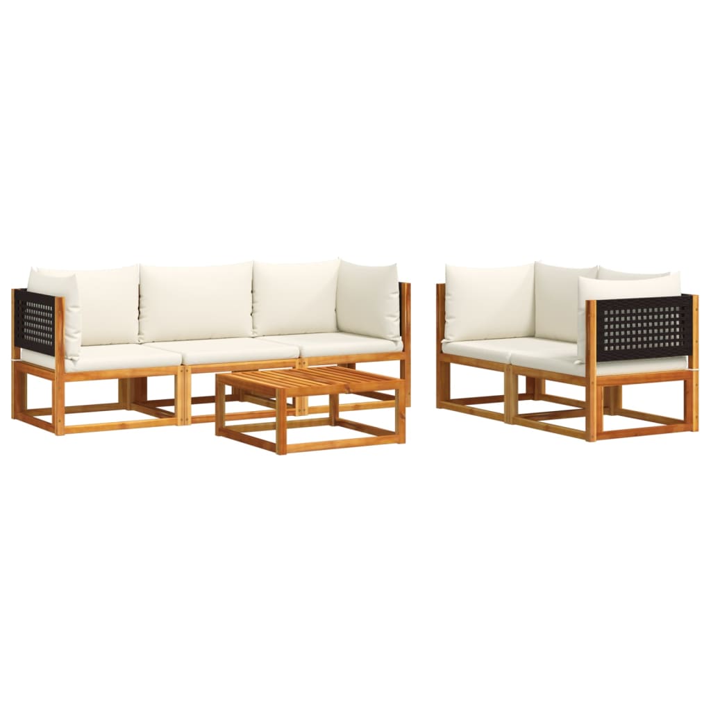 6-piece garden sofa set with cushions made of solid acacia wood